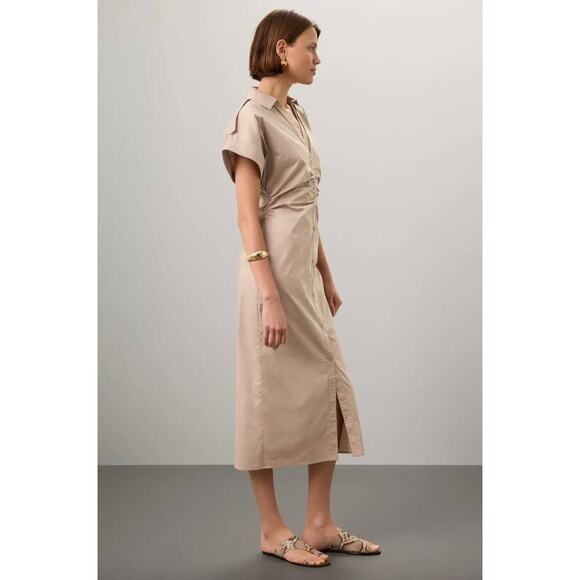 Saunders Beige Ruched Shirt Dress Sz 16 - Picture 2 of 11